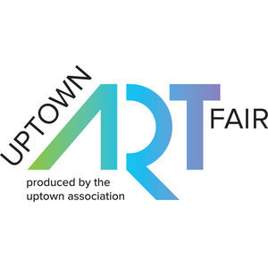 Logo reading “Uptown Art Fair” with stylized gradient letters “ART” and smaller text “produced by the uptown association.”